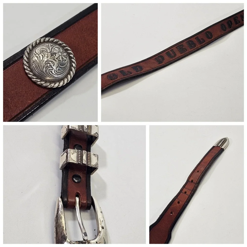 Old Pueblo Open Vintage Western Tooled Brown Leather Belt Silver Hardware 44 EUC